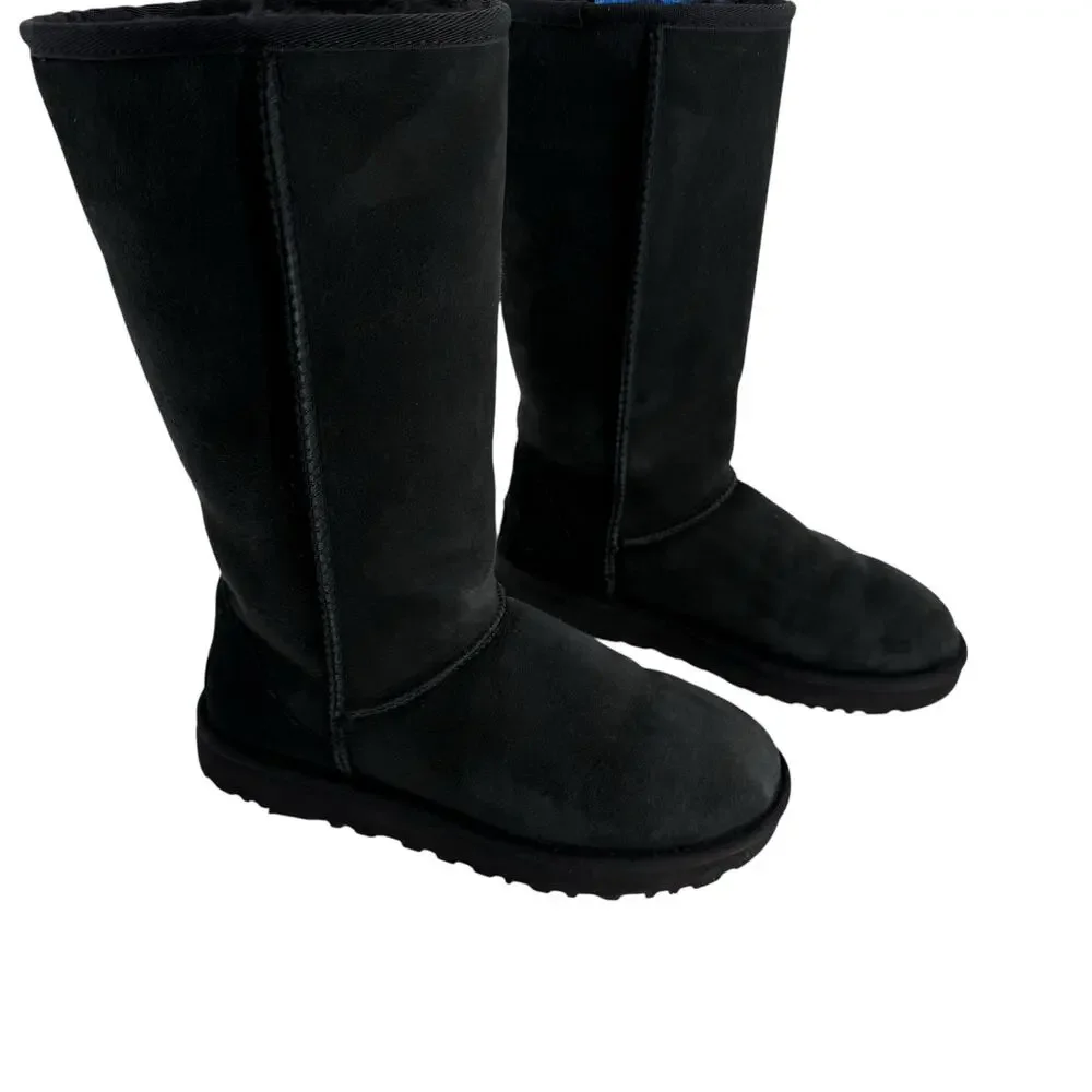 UGG Black Classic Tall II Suede Water Repellent Boots Womens 7